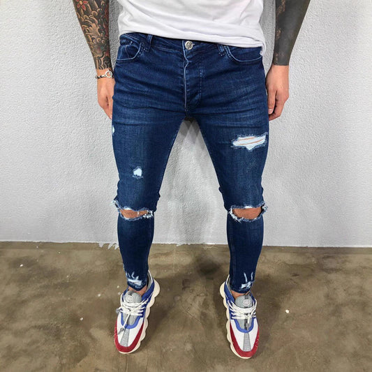 Men’s Skinny Jeans – Stretch Denim – Ripped Knees – Slim Fit Distressed Casual Wear