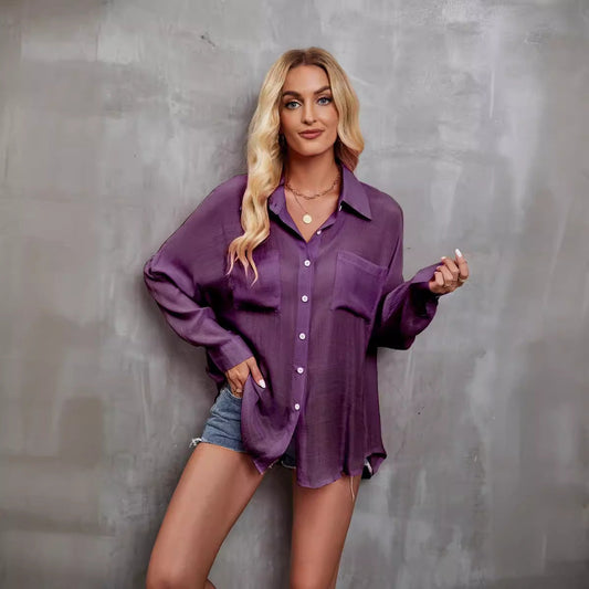 Women’s Oversized Shirt – Button-Down – Chest Pockets – Relaxed Fit