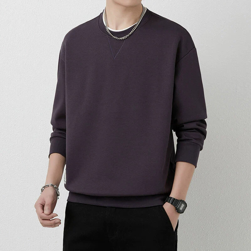 Men’s Long Sleeve T-Shirt – Regular Fit – Ribbed Knit – Crew Neck – Layered Cuffs
