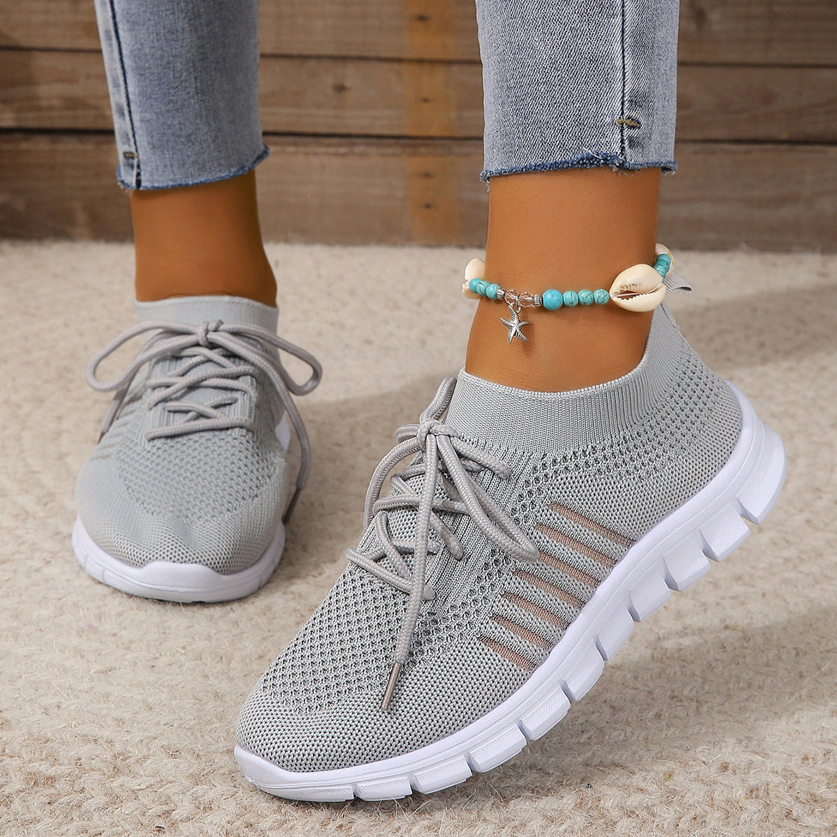 Women’s Athletic Sneakers – Flyknit Mesh – Cushioned Sole