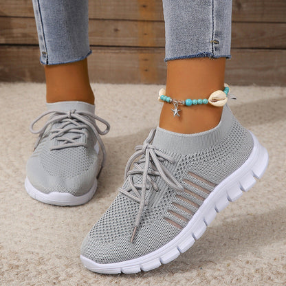 Women’s Athletic Sneakers – Flyknit Mesh – Cushioned Sole