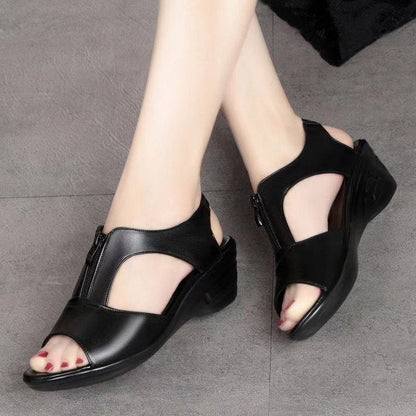 Women’s Wedge Sandals – Open Toe – Ankle Strap – Zipper Closure – Breathable Upper