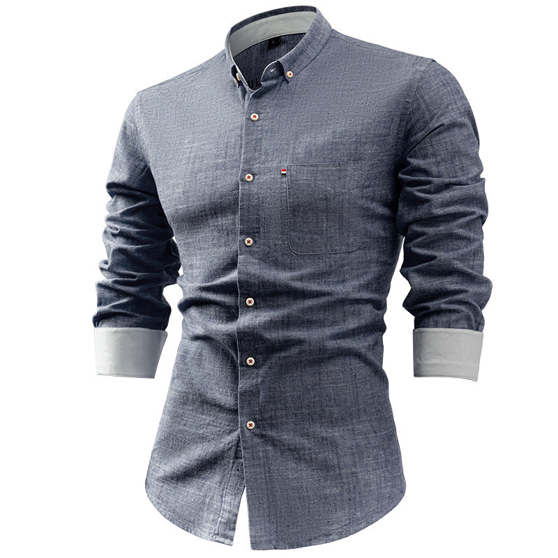Men’s Button-Up Shirt – Cotton Linen Blend – Slim Fit – Long Sleeve Casual Wear