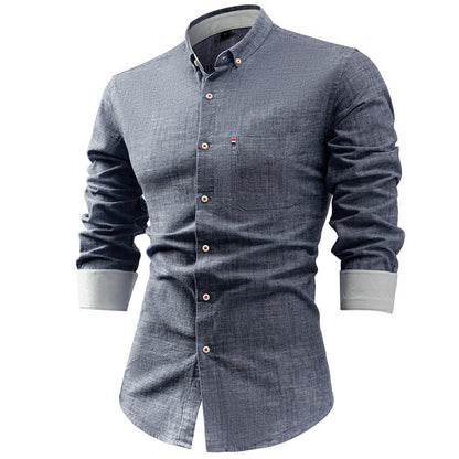 Men’s Button-Up Shirt – Cotton Linen Blend – Slim Fit – Long Sleeve Casual Wear