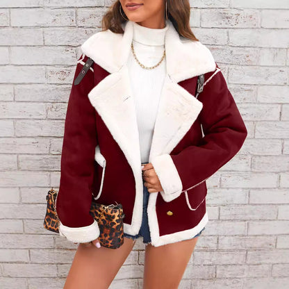 Women’s Jacket – Oversized Fit – Double-Breasted – Hip Length – Lapel Collar
