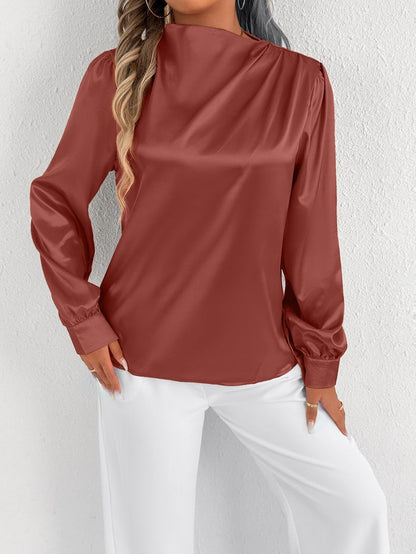 Women’s Blouse – Relaxed Fit – High Neck – Long Sleeve – Luxury Fabric – Minimalist Style