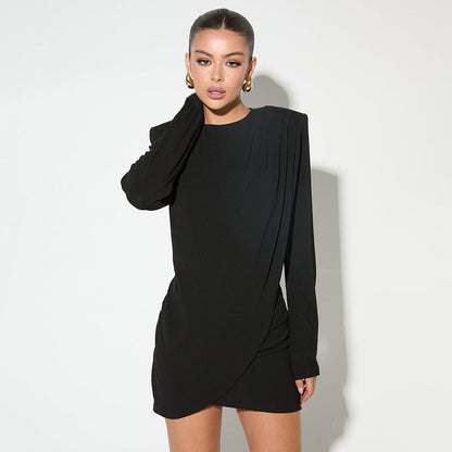 Women’s Mini Dress – Bodycon Fit – Long Sleeve – Draped Detail – Elegant Silhouette