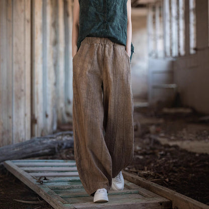 Women’s Pants – Cotton Linen Blend – Relaxed Fit – Lantern Style – Full Length