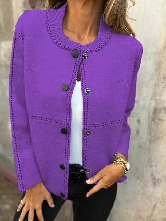 Women’s Sweater Jacket – Soft Knit – Relaxed Fit – Button Front – Round Neck – Pockets