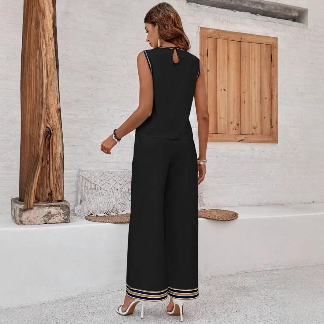 Women’s Top and Pants Set – Sleeveless – Relaxed Fit – Wide-Leg – Silky Lightweight