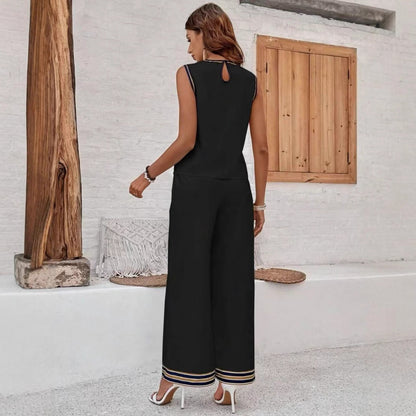 Women’s Top and Pants Set – Sleeveless – Relaxed Fit – Wide-Leg – Silky Lightweight