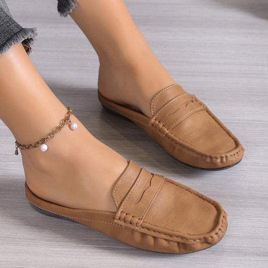 Women’s Backless Loafers – Slip-On Style – Soft Finish – Rounded Toe – Casual Fit