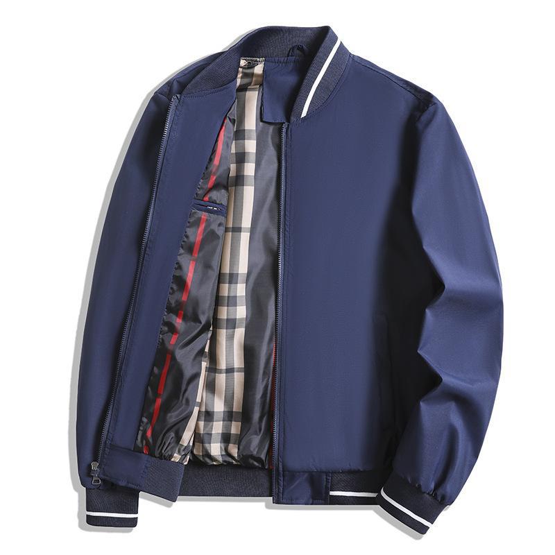 Men’s Casual Jacket – Relaxed Fit – Ribbed Collar & Cuffs – Zipper Front – Check Lining