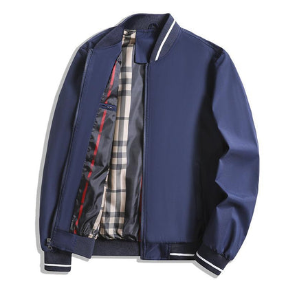 Men’s Casual Jacket – Relaxed Fit – Ribbed Collar & Cuffs – Zipper Front – Check Lining