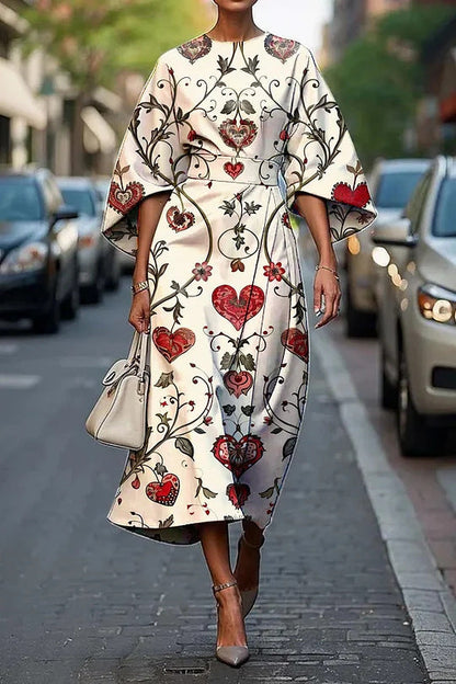 Women’s Midi Dress – Structured A-Line Fit – Kimono Sleeves – Floral Print