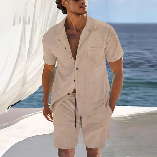 Men’s Shirt and Shorts Set – Cuban Collar – Relaxed Fit – Lightweight Breathable Fabric