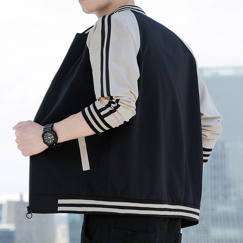 Men’s Bomber Jacket – Relaxed Fit – Zip Front – Ribbed Trim – Striped Sleeves