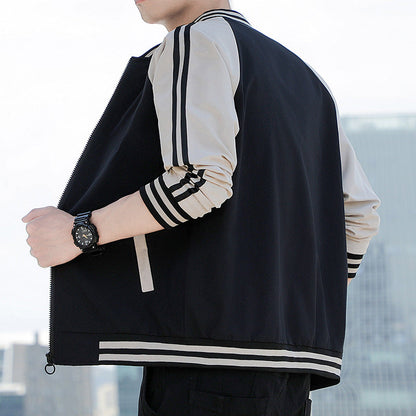Men’s Bomber Jacket – Relaxed Fit – Zip Front – Ribbed Trim – Striped Sleeves
