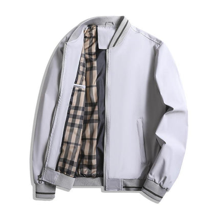 Men’s Casual Jacket – Relaxed Fit – Ribbed Collar & Cuffs – Zipper Front – Check Lining