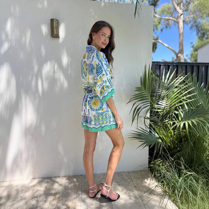 Women’s Romper – Relaxed Fit – Floral Print – Waist Tie – Lightweight Casual Wear