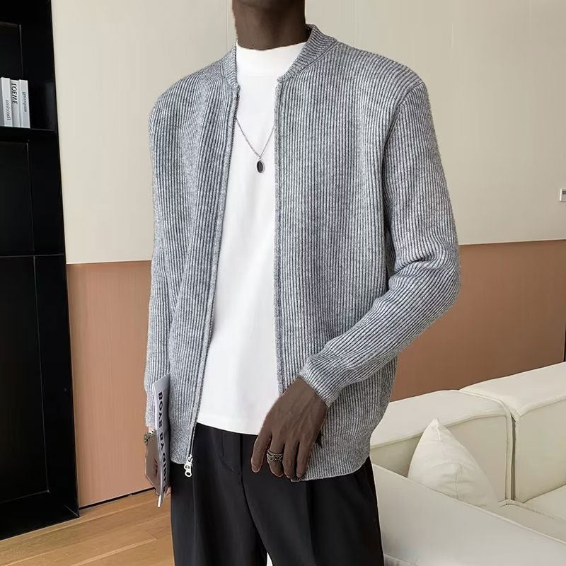 Men’s Cardigan – Ribbed Knit – Double Zipper – Relaxed Fit – Long Sleeve Layering
