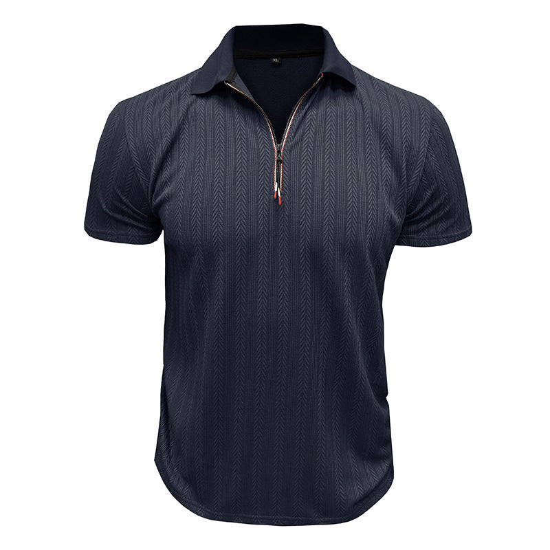 Men’s Polo Shirt – Ribbed Knit – Zipper Neck – High Collar – Standard Fit – Short Sleeve