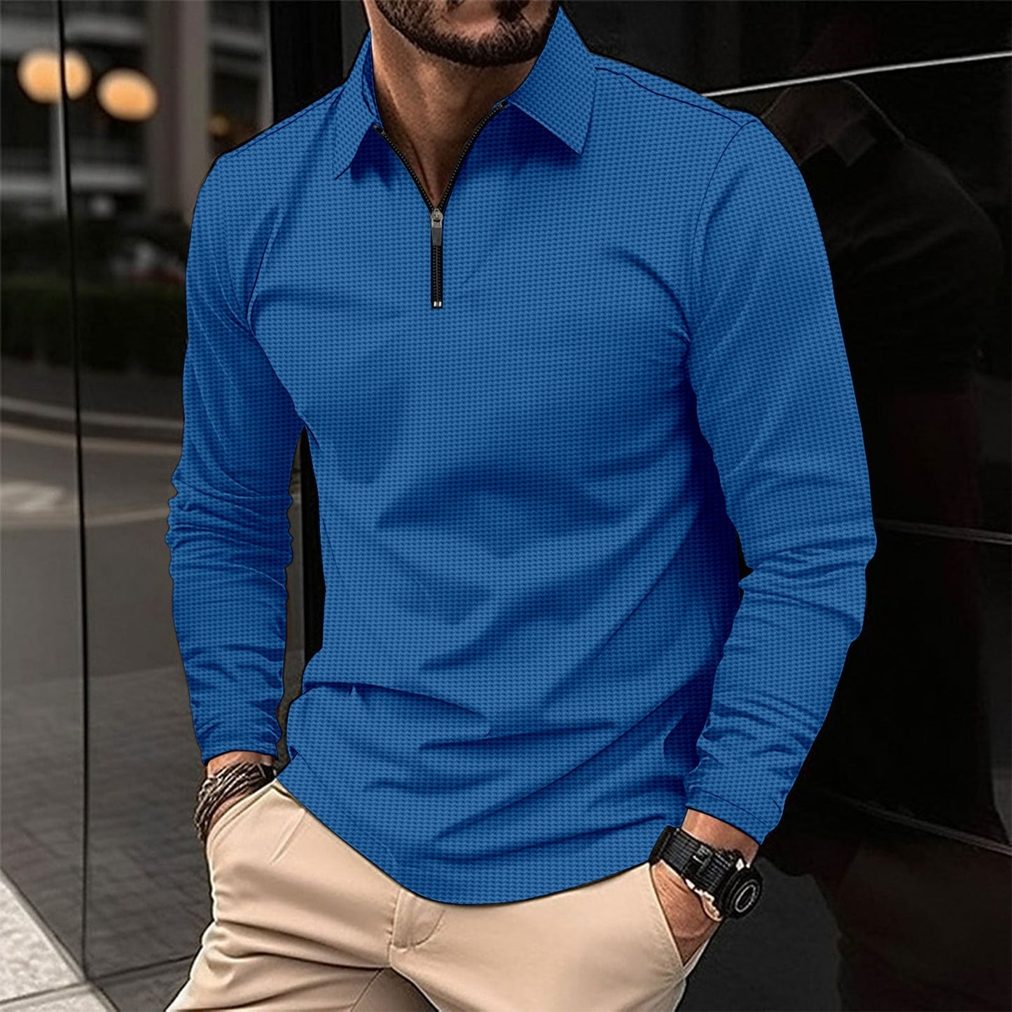 Men’s Long Sleeve Athletic Shirt – Slim Fit – Zip Collar – Stretch Fabric