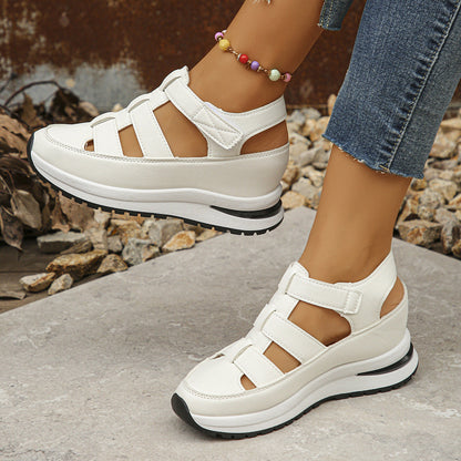 Women’s Wedge Sandals – Closed Toe – Cut-Out Straps – Platform Sole – Adjustable Fit