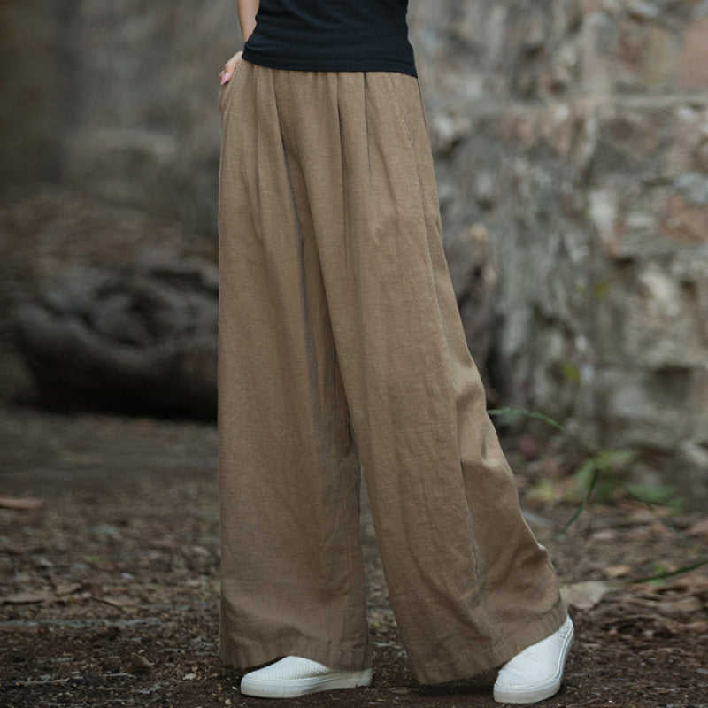 Women’s Wide-Leg Pants – Linen-Look Fabric – Relaxed Fit – Elastic Waist – Full Length