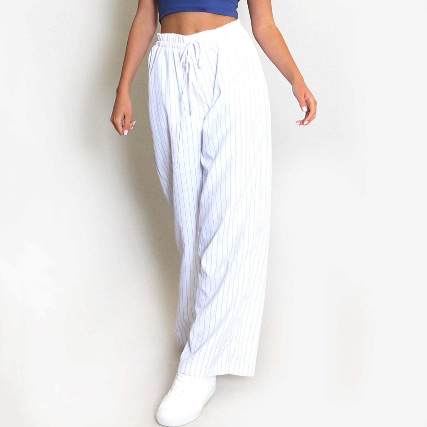 Women’s Wide-Leg Pants – Cotton Blend – Relaxed Fit – Drawstring Waist – Pockets