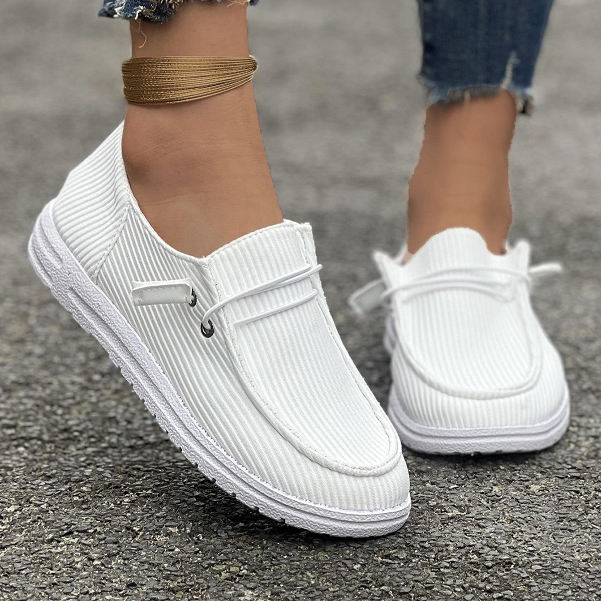 Women’s Loafers – Ribbed Texture – Slip-On Fit – Cushioned Insole Casual Shoe