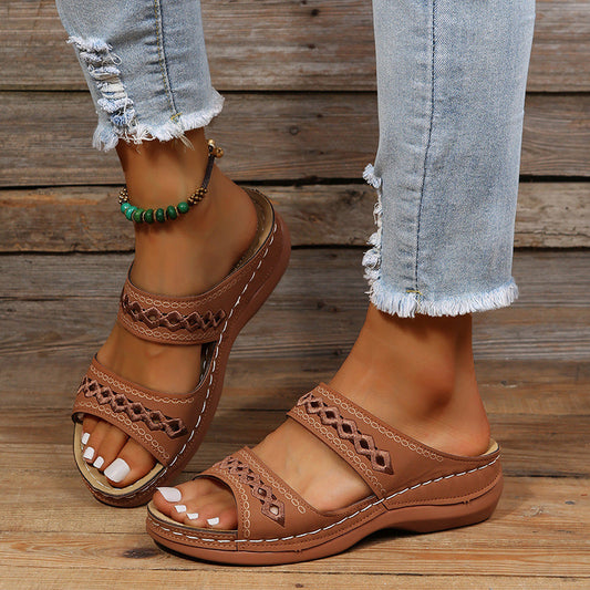 Women’s Wedge Sandals – Orthopedic Support – Slip-On Fit – Cut-Out Straps – Casual Style