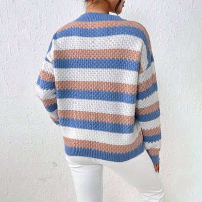 Women’s Sweater – Relaxed Fit – Striped Crew Neck Casual Pullover