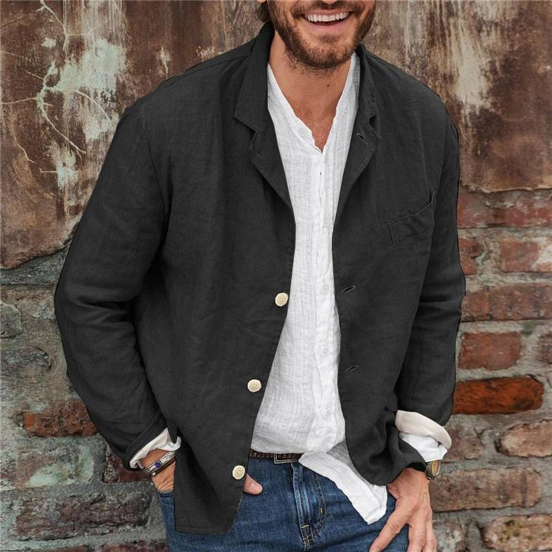 Men’s Blazer – Cotton Linen Blend – Relaxed Fit – Long Sleeve Lightweight Casual