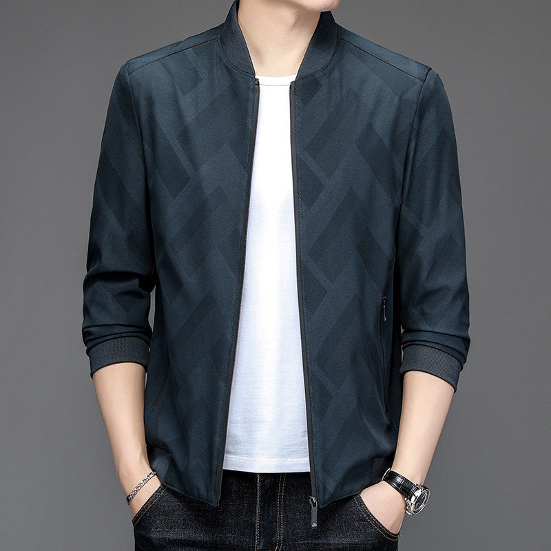 Men’s Jacket – Slim Fit – Baseball Collar – Ribbed Trim – Lightweight – Woven Fabric