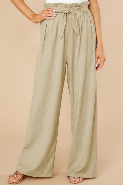 Women’s Wide-Leg Pants – Cotton Linen Blend – High Waist – Elastic Tie Belt
