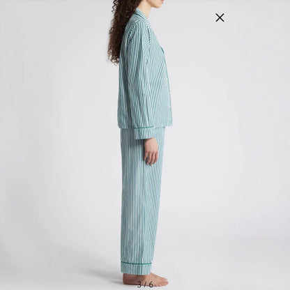 Women’s Loungewear Set – Cotton Blend – Relaxed Fit – Striped – Button Front Top – Drawstring Pants