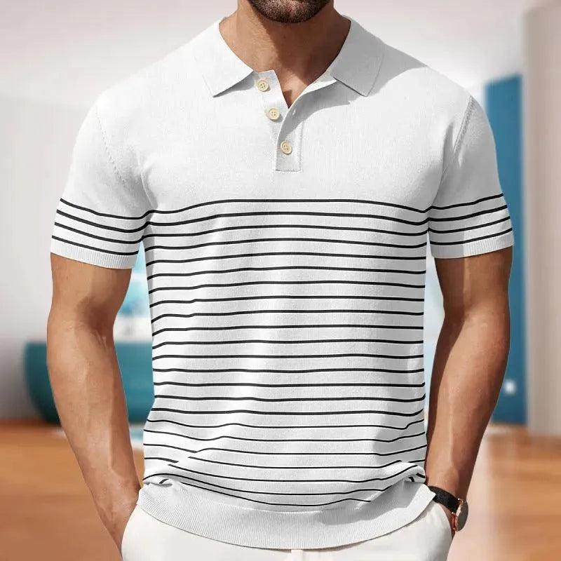 Men’s Polo Shirt – Classic Fit – Soft Knit – Short Sleeve – Striped Ribbed Hem