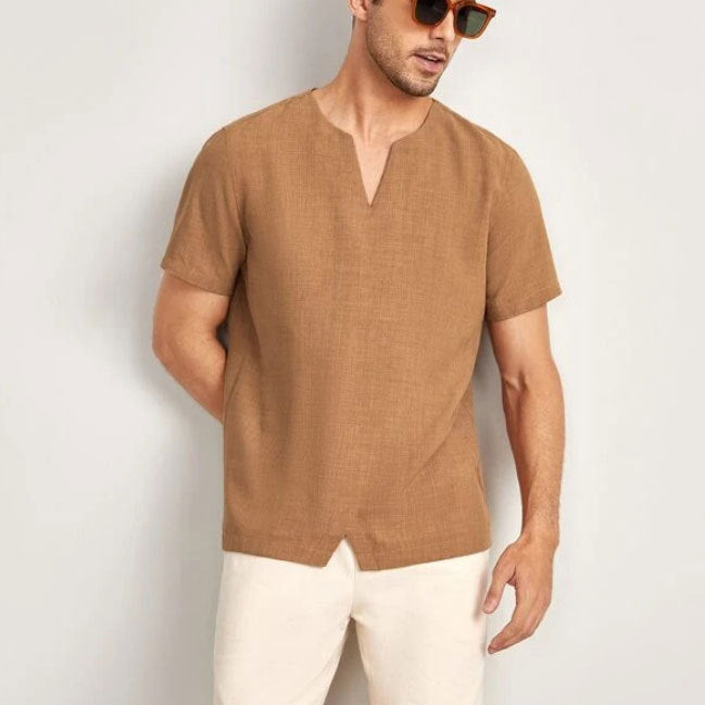 Men’s Oversized T-Shirt – Cotton Blend – V-Neck – Relaxed Fit – Short Sleeve Casual