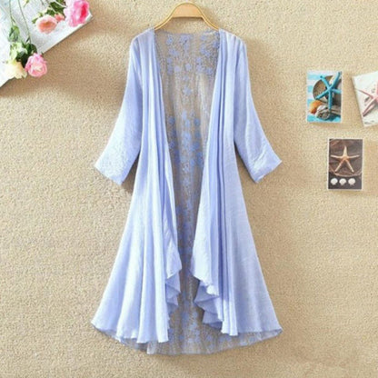 Women’s Mid-Length Cardigan – Loose Fit – Open Front – Lace Back – Breathable Blend