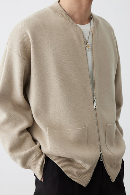 Men's Knitted Jacket – Minimalist Zip-Up – Casual Street Style Outerwear