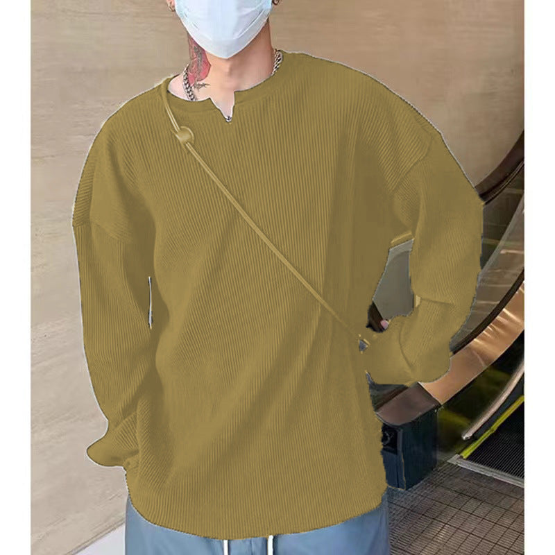 Men’s Long Sleeve T-Shirt – Ribbed Knit – Relaxed Fit – V-Neck Casual Layer