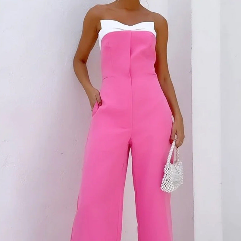 Women’s Jumpsuit – Strapless Tailored Bodice – Wide Leg – Full Length with Pockets