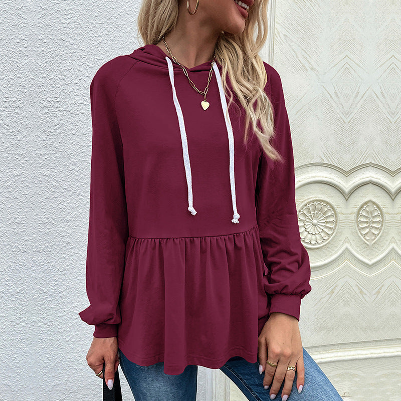 Women’s Hoodie – Relaxed Fit – Soft Knit – Ruffle Hem – Drawstring Neckline – Long Sleeve
