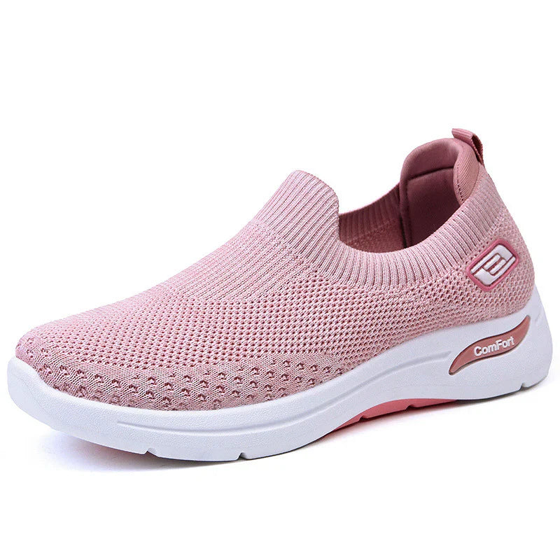 Women’s Slip-On Sneakers – Knit Upper – Cushioned Sole – Low-Top Casual Fit
