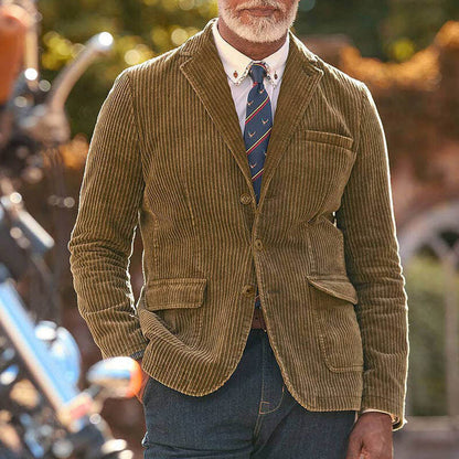 Men’s Blazer – Tailored Fit – Textured Corduroy – Notch Lapel Semi-Formal Jacket