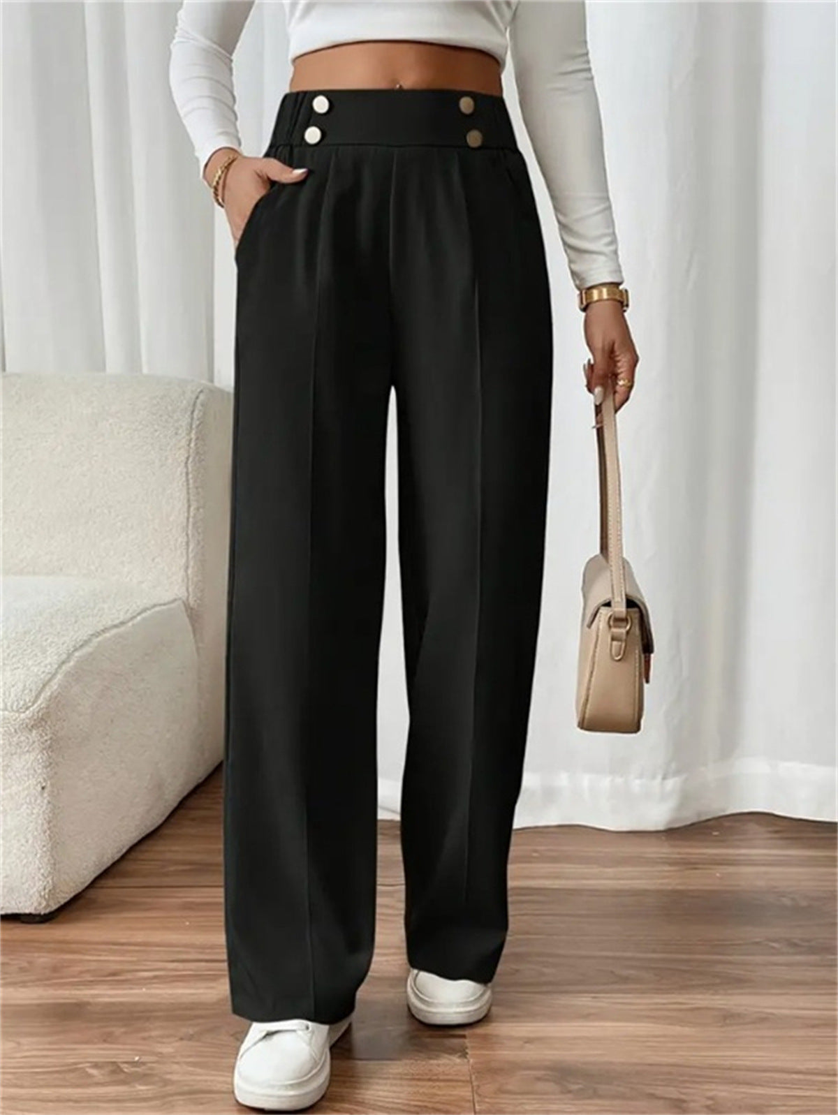 Women's Wide-Leg Trousers - Relaxed Silhouette - High Waist