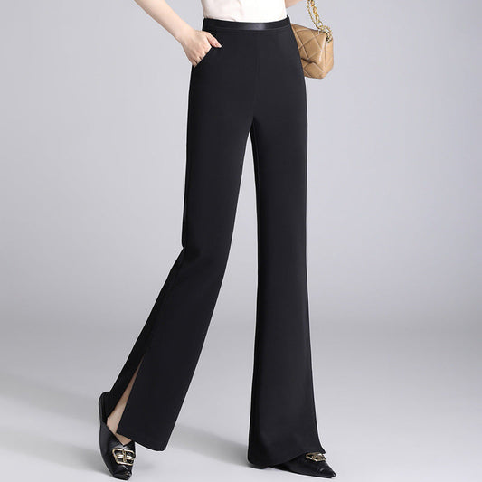Women’s Flared Pants – High Waist – Slim Fit – Front Slit – Stretch Fabric