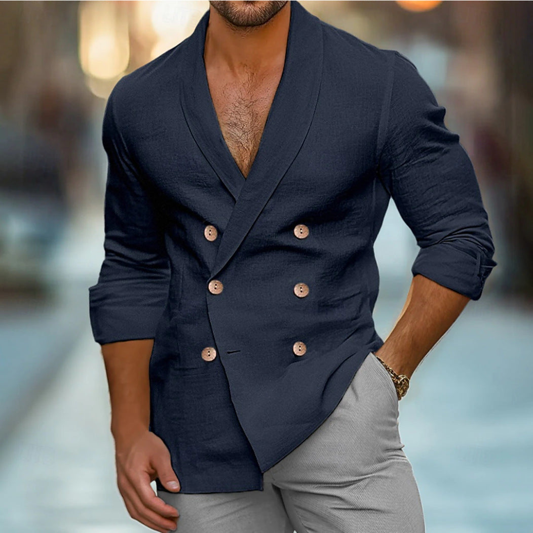 Men’s Cardigan Jacket – Tailored Fit – Double-Breasted – Lightweight Cotton