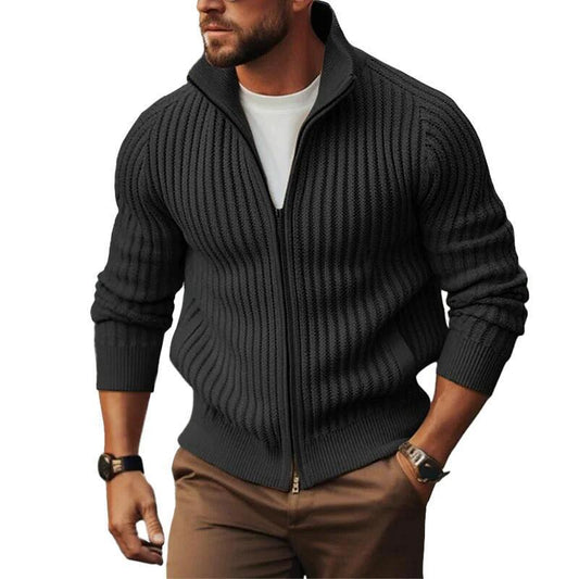 Men’s Cardigan Sweater – Zip Front – Soft Knit – Regular Fit – Stand Collar – Pockets